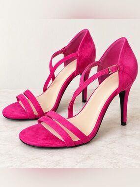 COUTGO Women’s 7.5 Hot Pink Fuchsia Faux Suede Strappy Heels 3” Stiletto NEW!